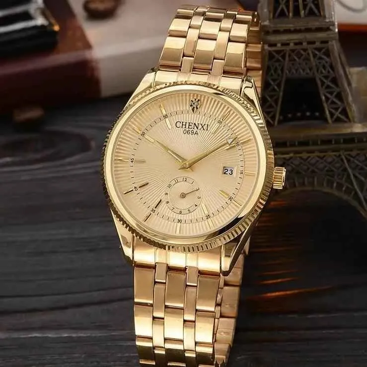 069A - Simple Watch - Golden Quartz Wristwatch for Men