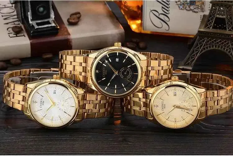 069A - Simple Watch - Golden Quartz Wristwatch for Men