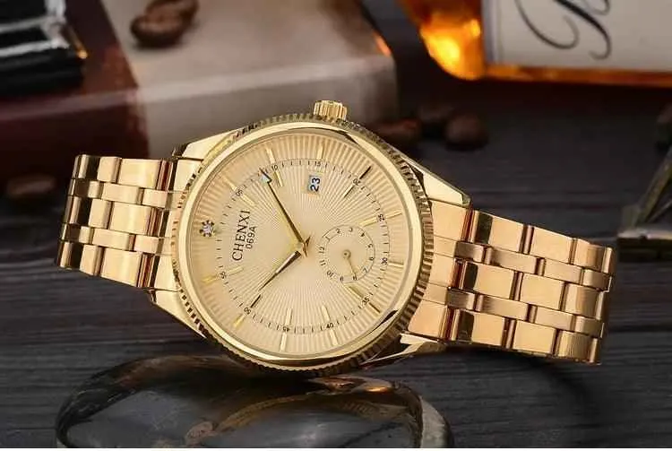 069A - Simple Watch - Golden Quartz Wristwatch for Men