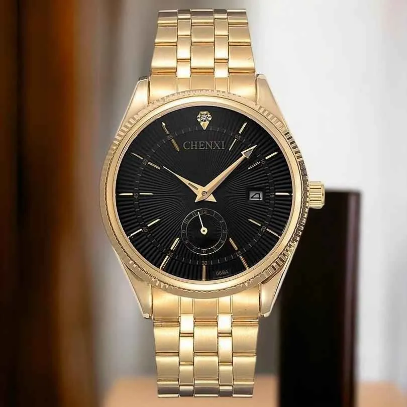 069A - Simple Watch - Golden Quartz Wristwatch for Men