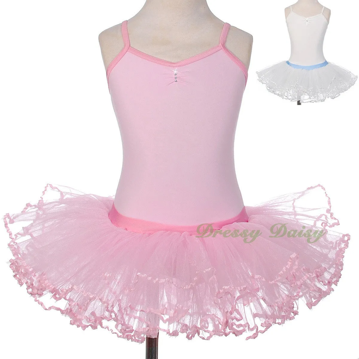 BA057 Girl Diamante Ribbon Ballet Tutu Dancewear Fairy Costume Leotard Size 3T-8