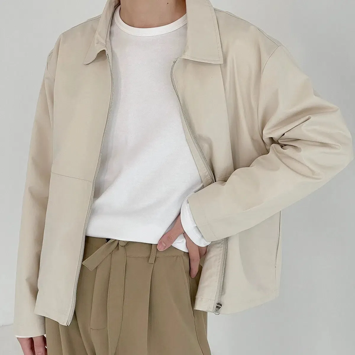 Casual Thin Cropped Zipper Lapel Jacket