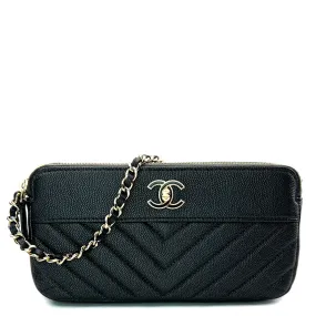 Chanel Black Caviar Chevron Quilted Clutch With Chain Bag