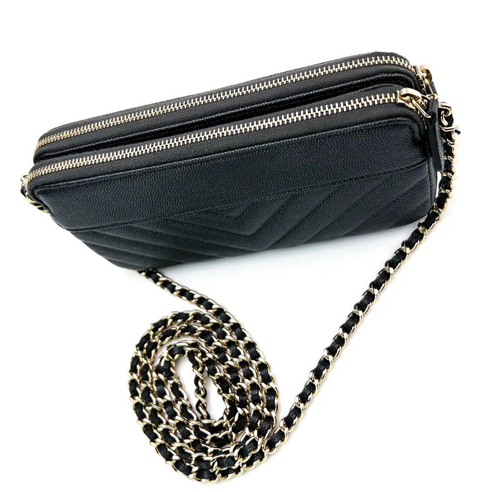 Chanel Black Caviar Chevron Quilted Clutch With Chain Bag