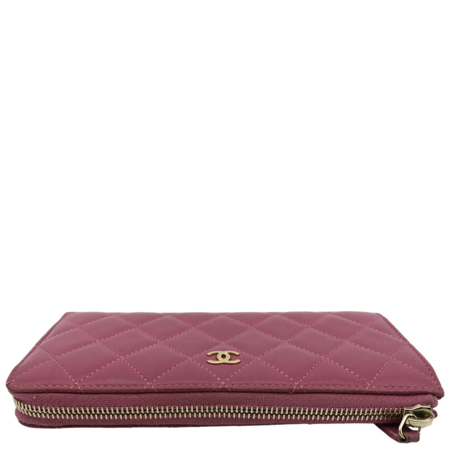 CHANEL CC Quilted Leather Zip Wallet Pink