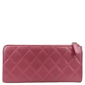 CHANEL CC Quilted Leather Zip Wallet Pink