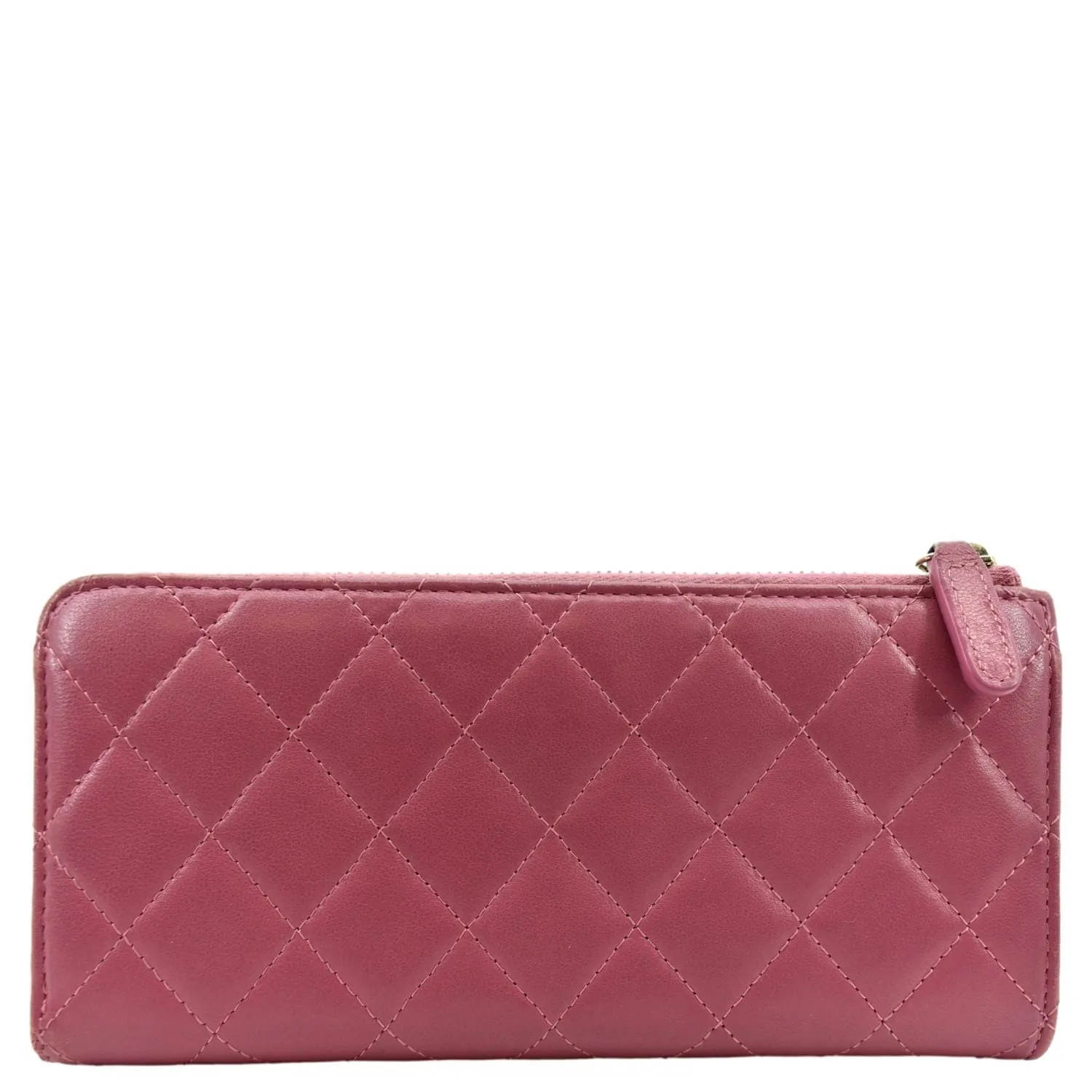 CHANEL CC Quilted Leather Zip Wallet Pink