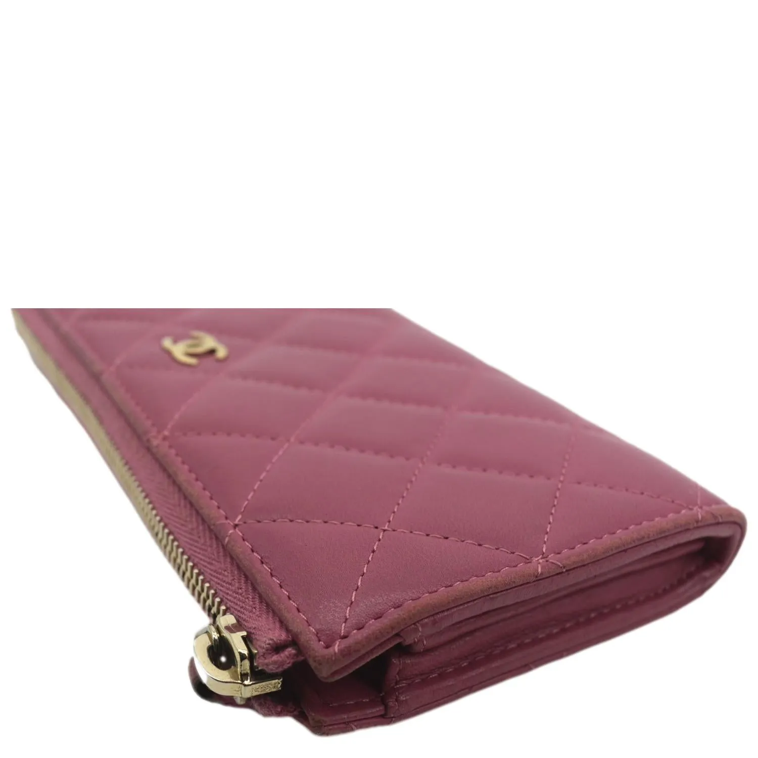 CHANEL CC Quilted Leather Zip Wallet Pink