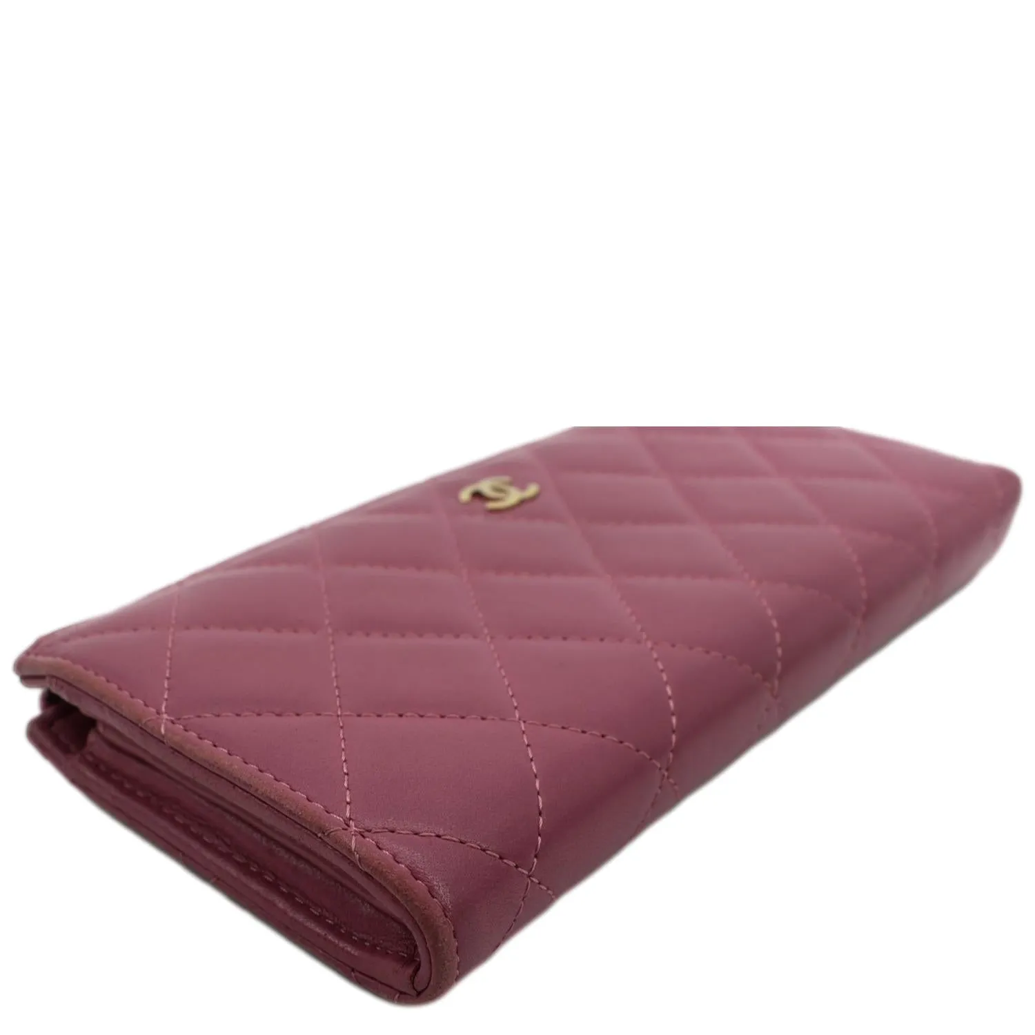 CHANEL CC Quilted Leather Zip Wallet Pink