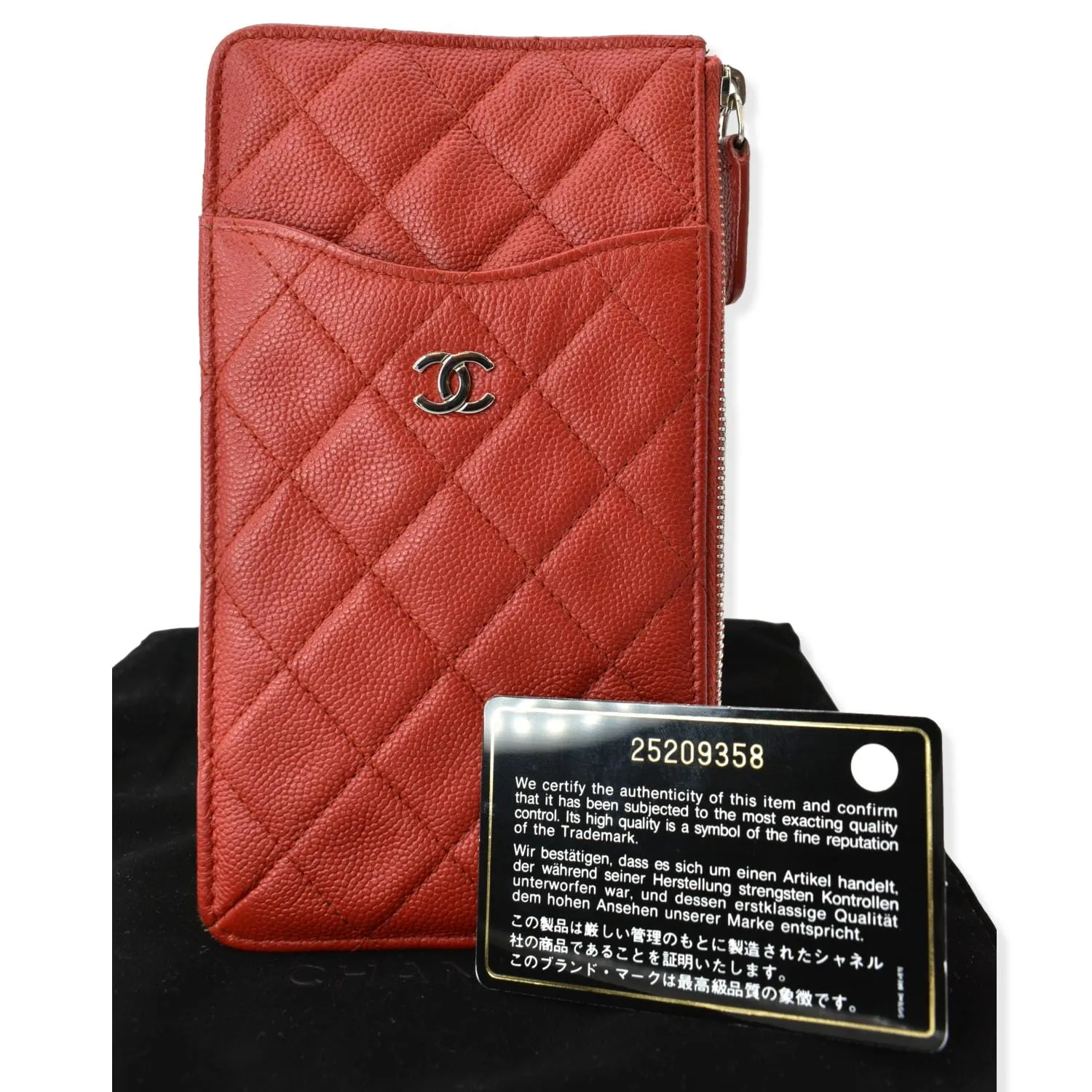 CHANEL Classic Caviar Quilted Leather Flat Wallet Pouch Red