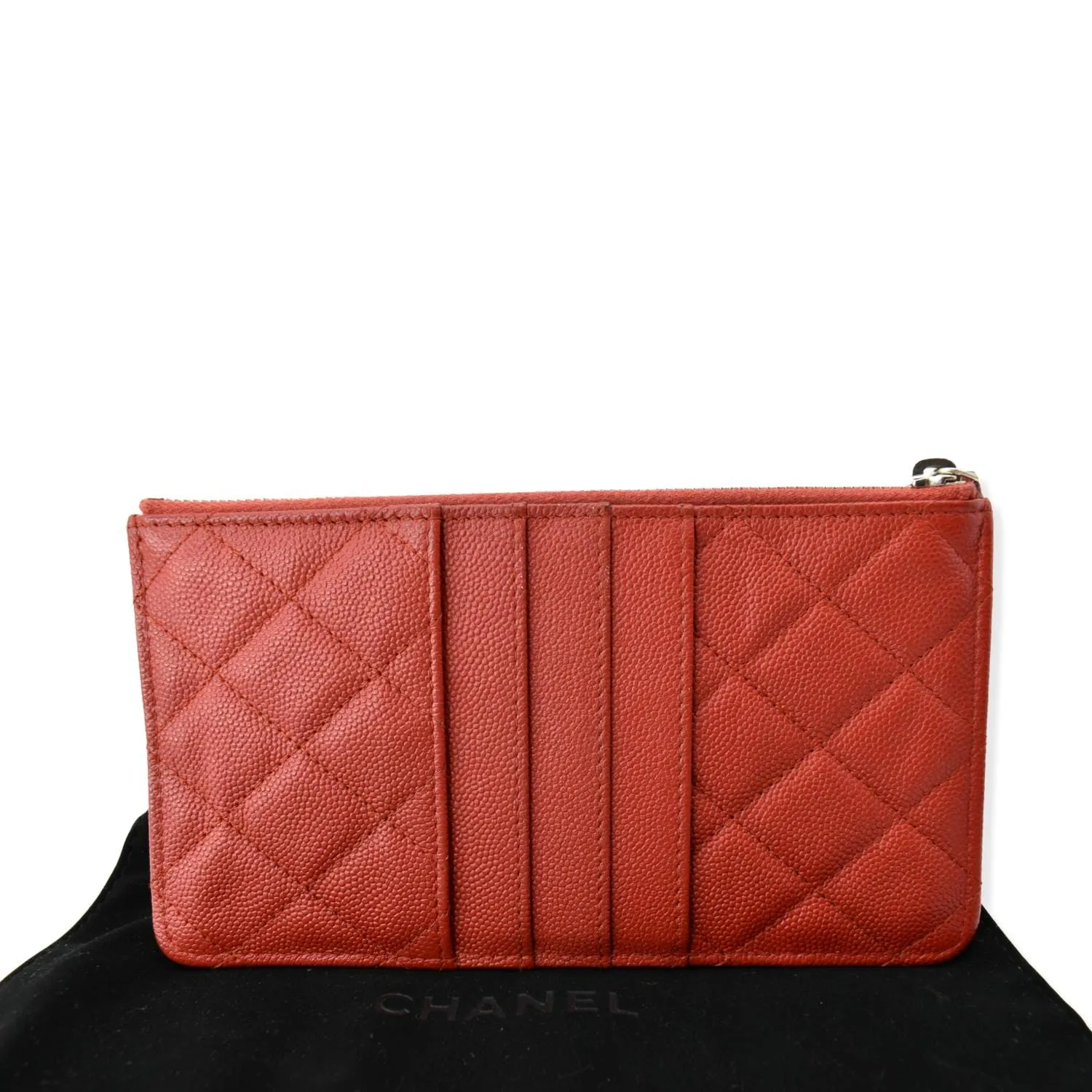 CHANEL Classic Caviar Quilted Leather Flat Wallet Pouch Red