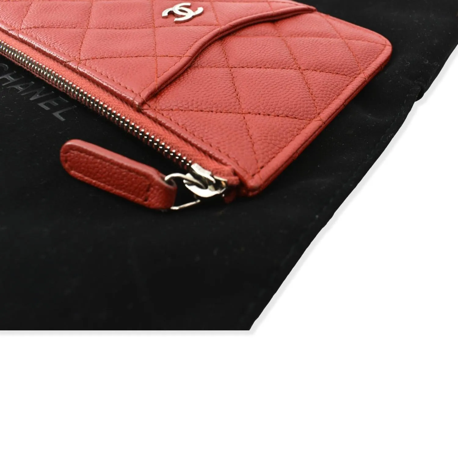 CHANEL Classic Caviar Quilted Leather Flat Wallet Pouch Red