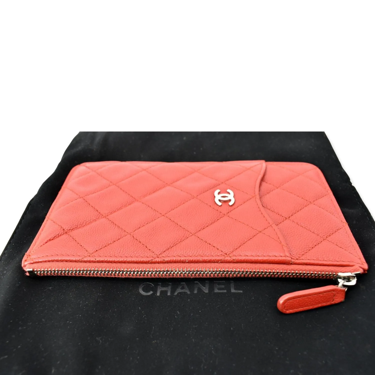 CHANEL Classic Caviar Quilted Leather Flat Wallet Pouch Red