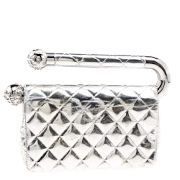 CHANEL SILVER QUILTED LEATHER AROUND THE WORLD CLUTCH