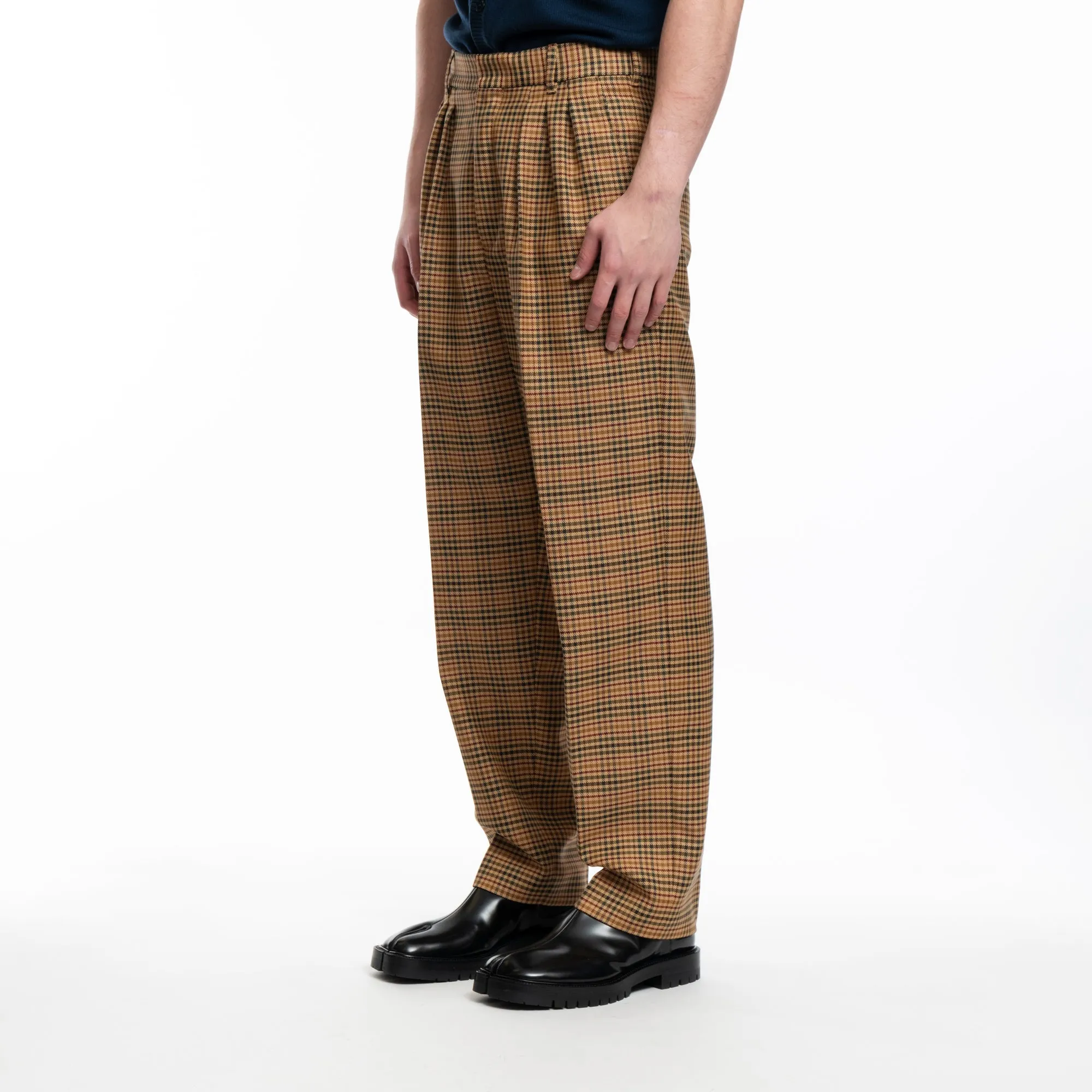 Checked Pleated Tailored Pants