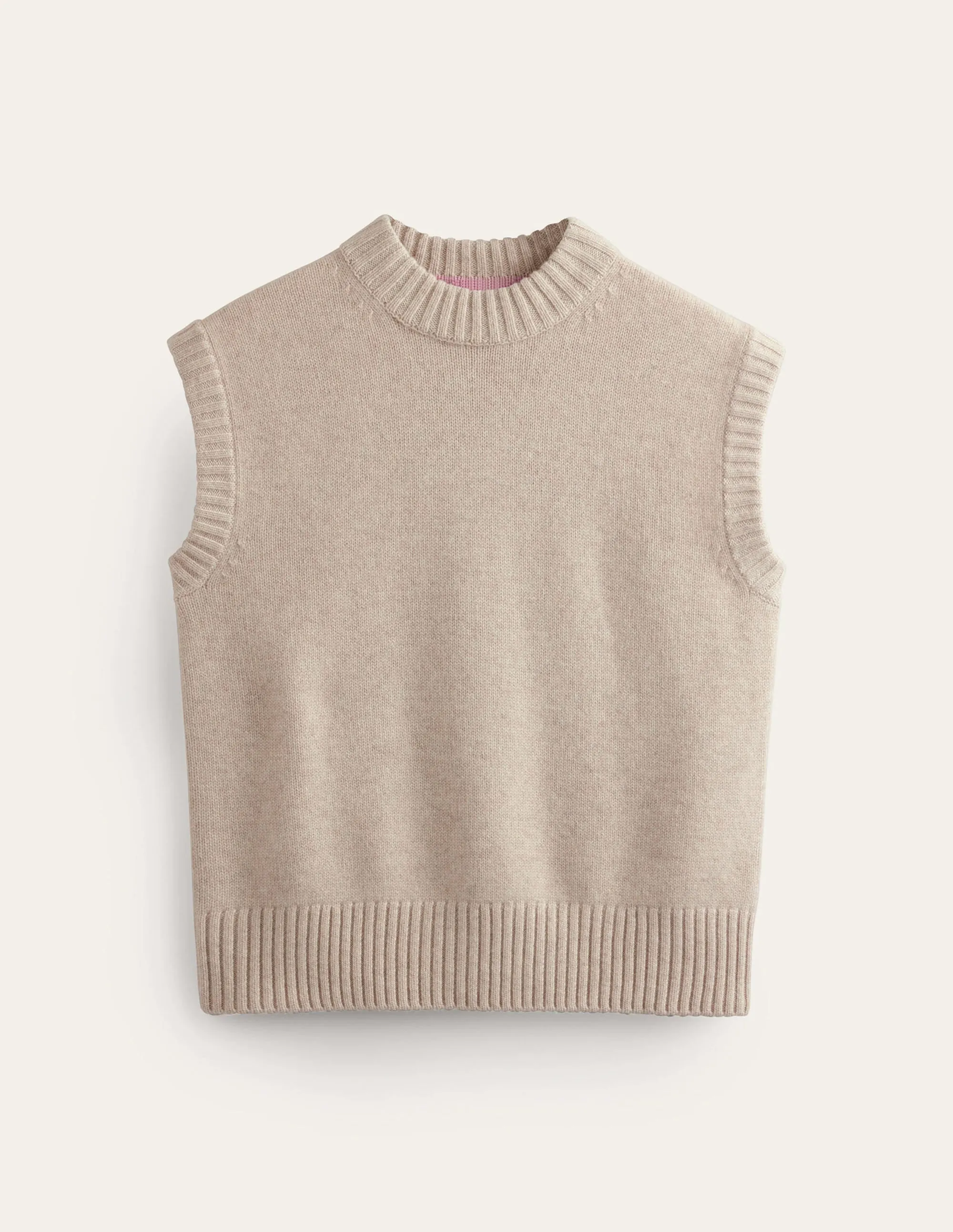 Chunky Cashmere Crew Neck Tank-Oatmeal