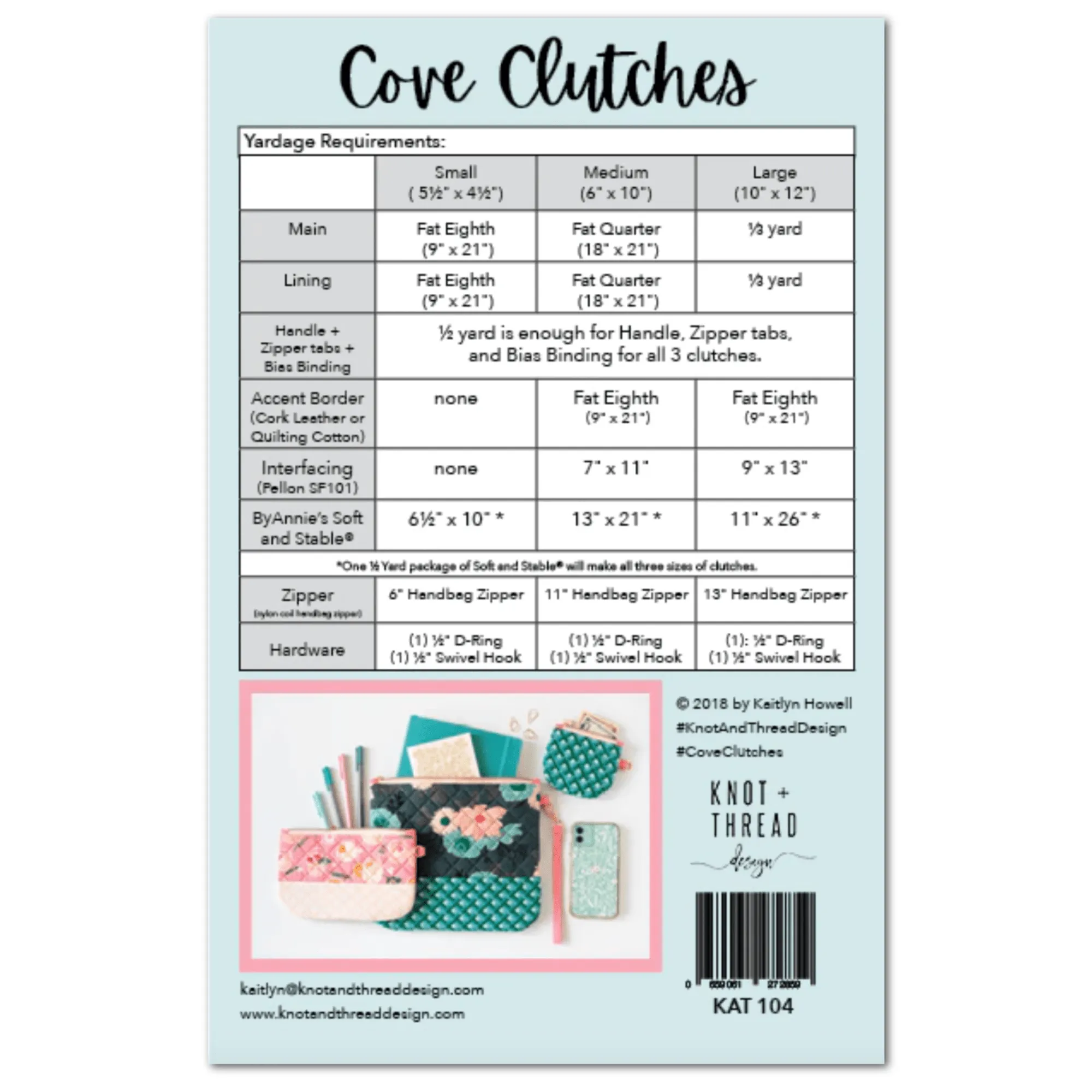 Cove Clutches by Knot and Thread Designs Patterns (Printed Paper Pattern)