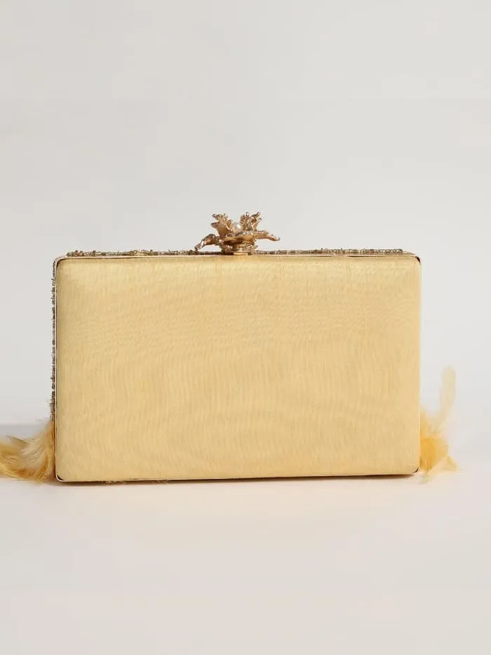 Daina Light Gold Hand Embroidered Feather Clutch