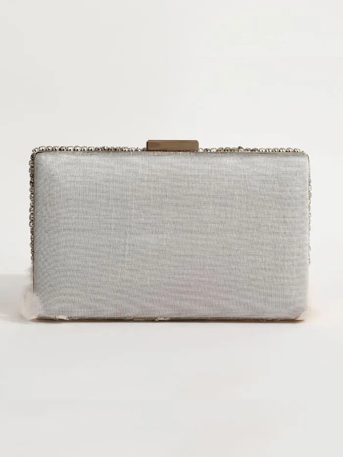 Daina White Hand Embroidered Feather Clutch