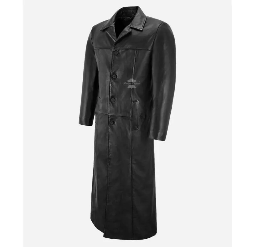 DETECTIVE Black Leather Long Coat Soft Leather Coat