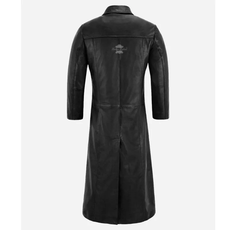 DETECTIVE Black Leather Long Coat Soft Leather Coat