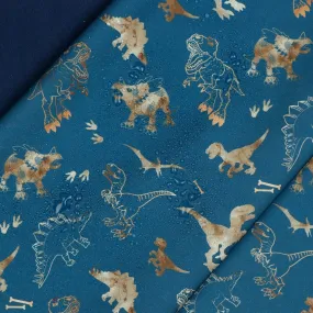 Dinosaurs in Petrol Soft Shell Fleece Fabric