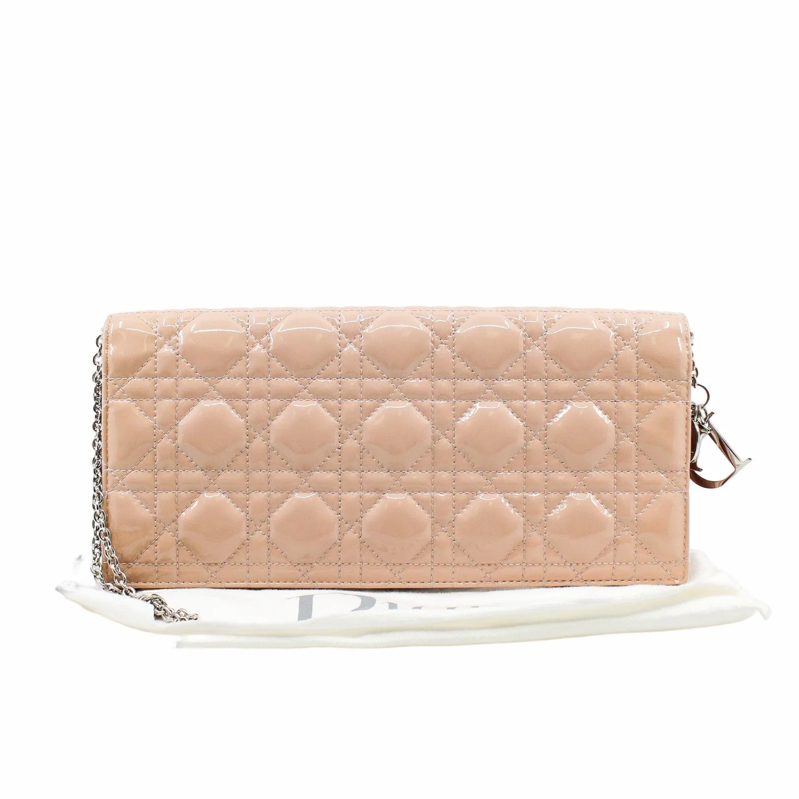 Dior Beige Quilted Cannage Patent Leather Lady Dior Chain Clutch PHW