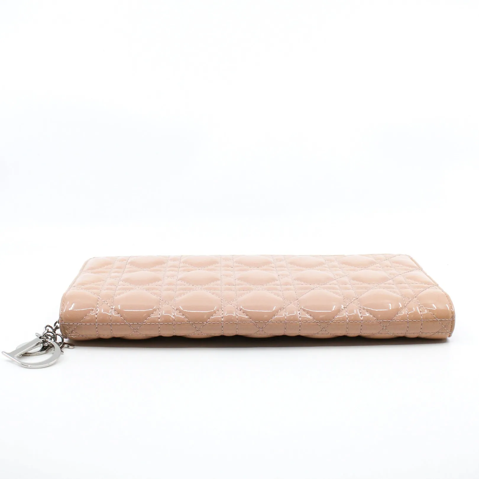 Dior Beige Quilted Cannage Patent Leather Lady Dior Chain Clutch PHW