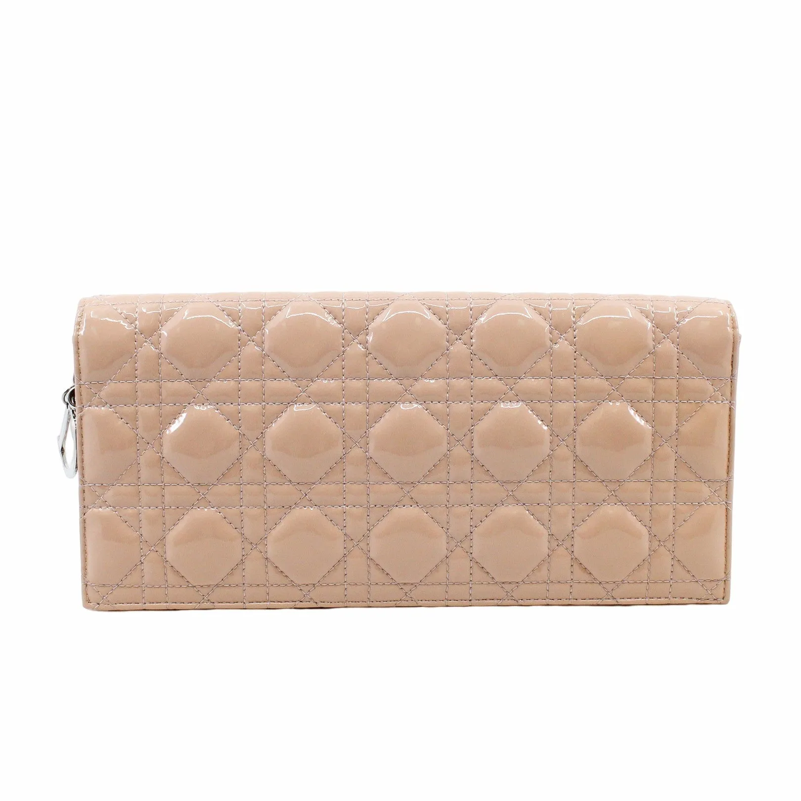 Dior Beige Quilted Cannage Patent Leather Lady Dior Chain Clutch PHW