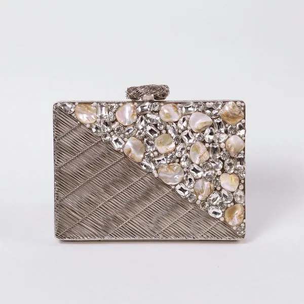 Eira Silver Embellished Brass Clutch