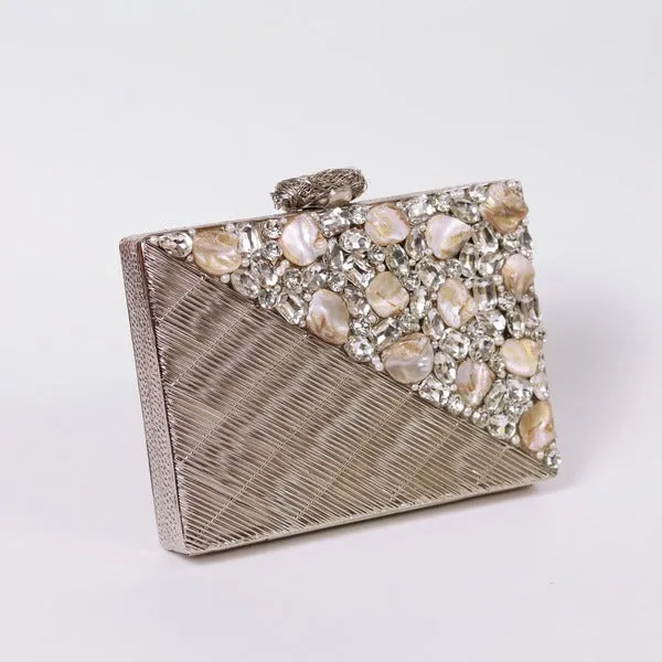 Eira Silver Embellished Brass Clutch