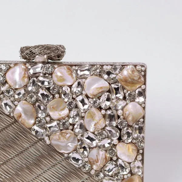 Eira Silver Embellished Brass Clutch