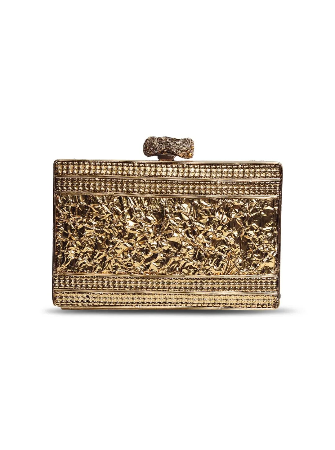 Erum Golden Embellished Brass Clutch