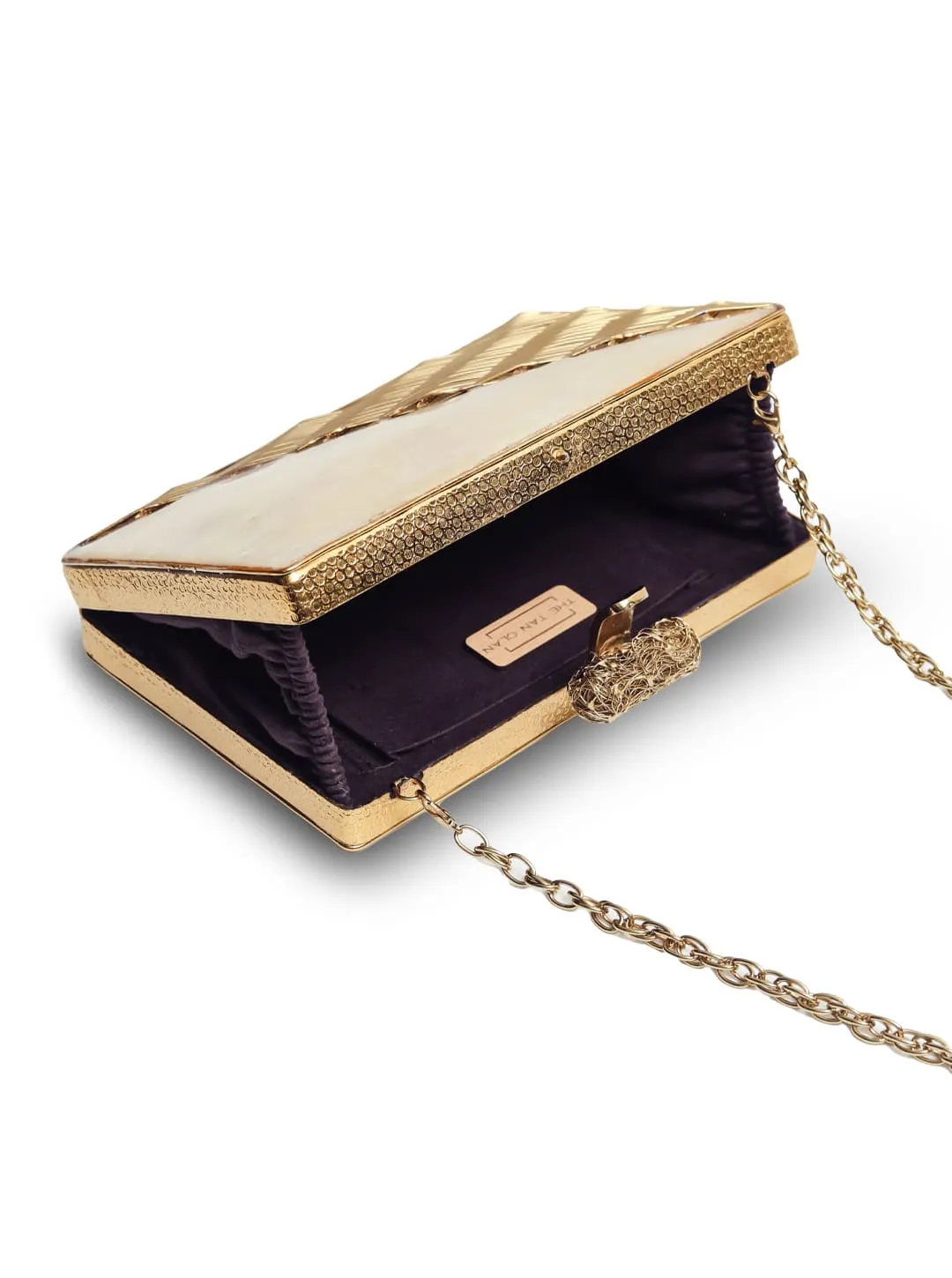 Erum Golden Embellished Brass Clutch