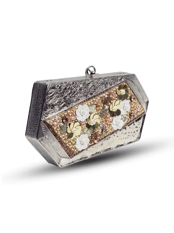 Fatima Silver Embellished Brass Clutch