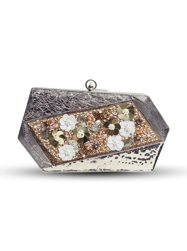 Fatima Silver Embellished Brass Clutch