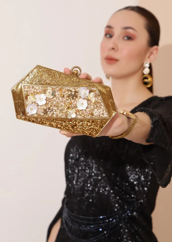 Fatima Silver Embellished Brass Clutch