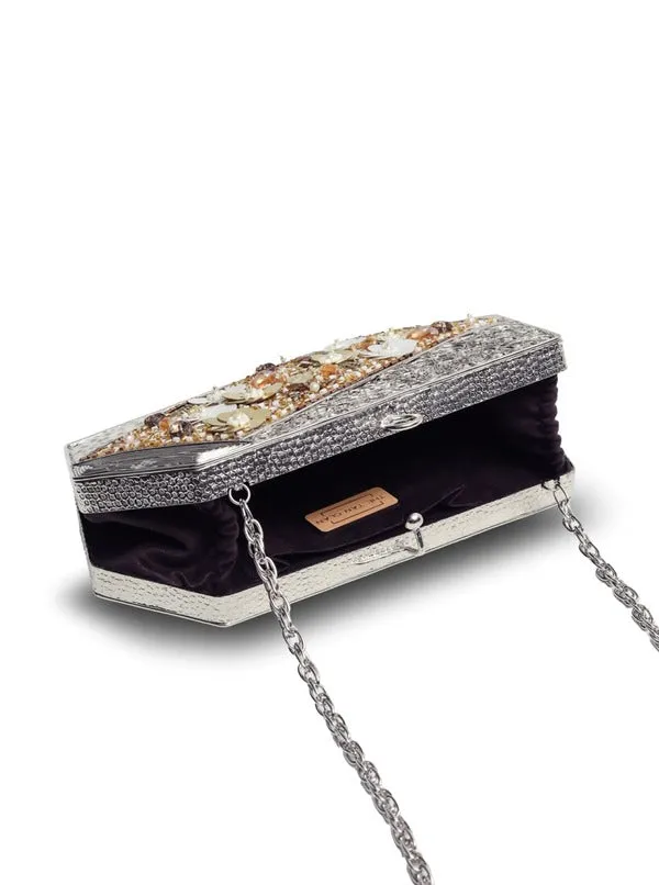 Fatima Silver Embellished Brass Clutch