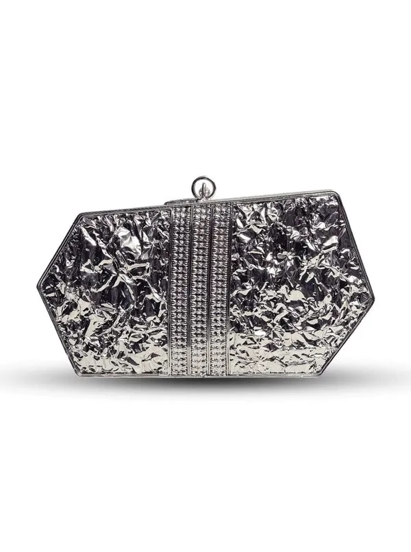 Fatima Silver Embellished Brass Clutch