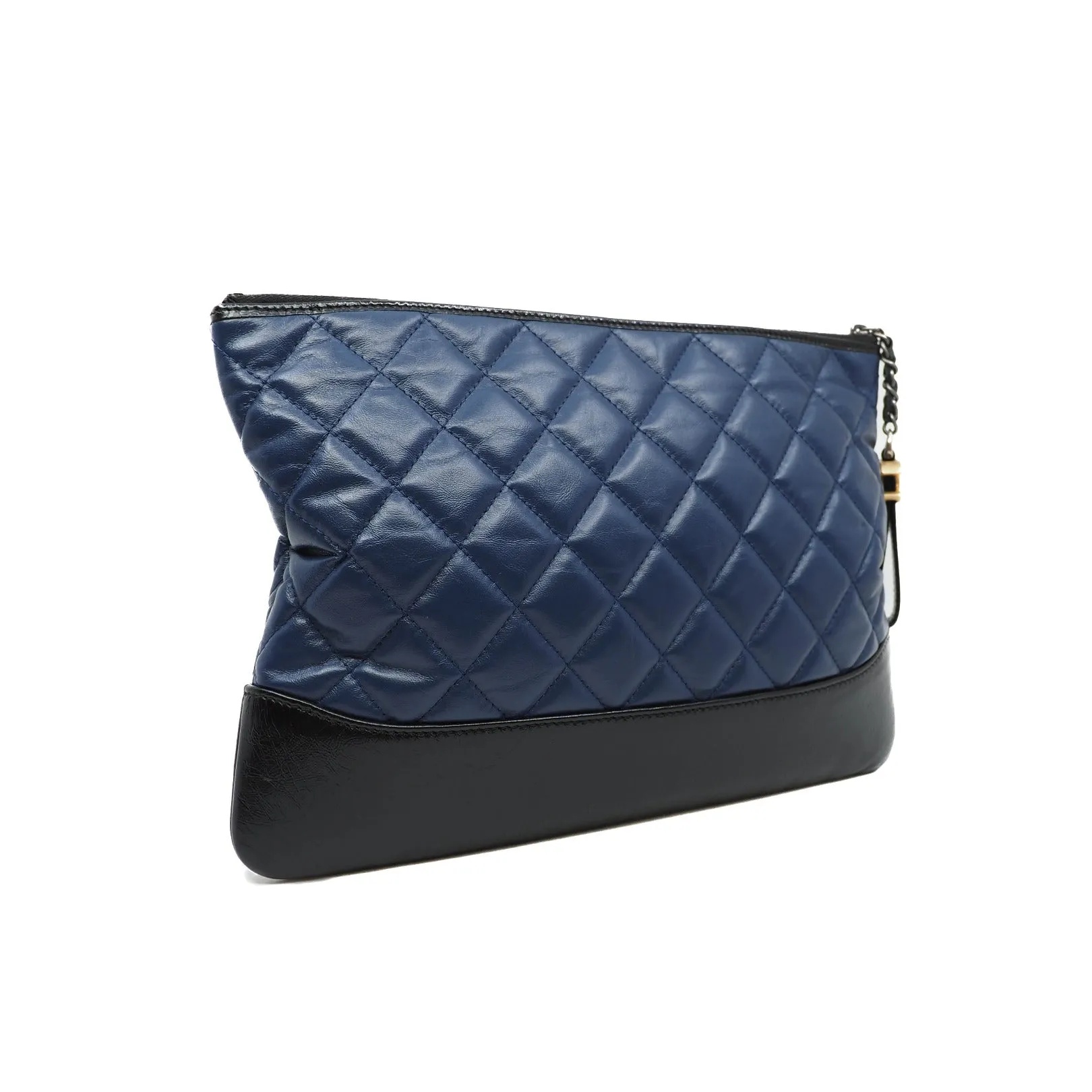 Gabrielle Zip Clutch Bag In Calfskin Quilted Navy And Black Multi Hardware Seri 25