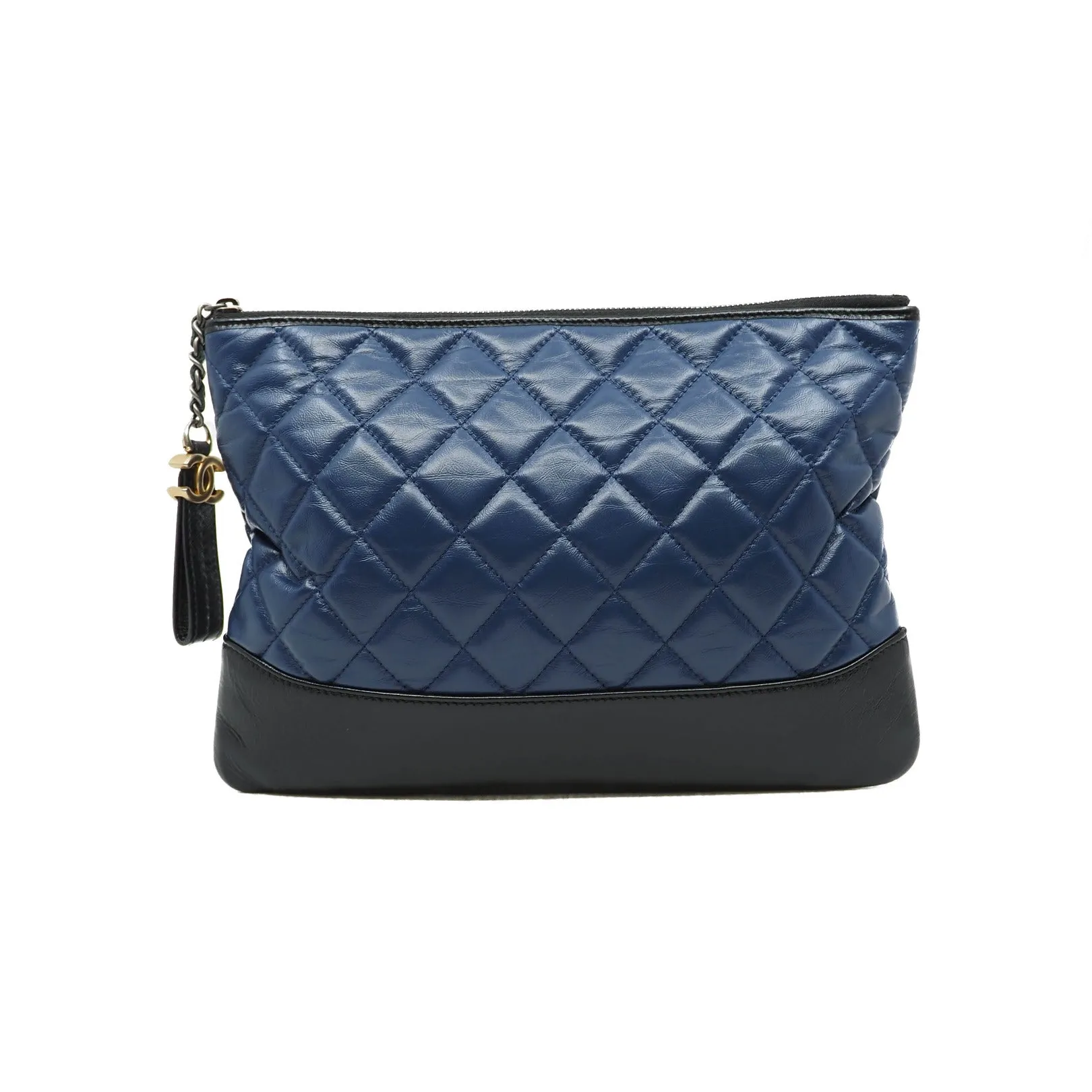 Gabrielle Zip Clutch Bag In Calfskin Quilted Navy And Black Multi Hardware Seri 25