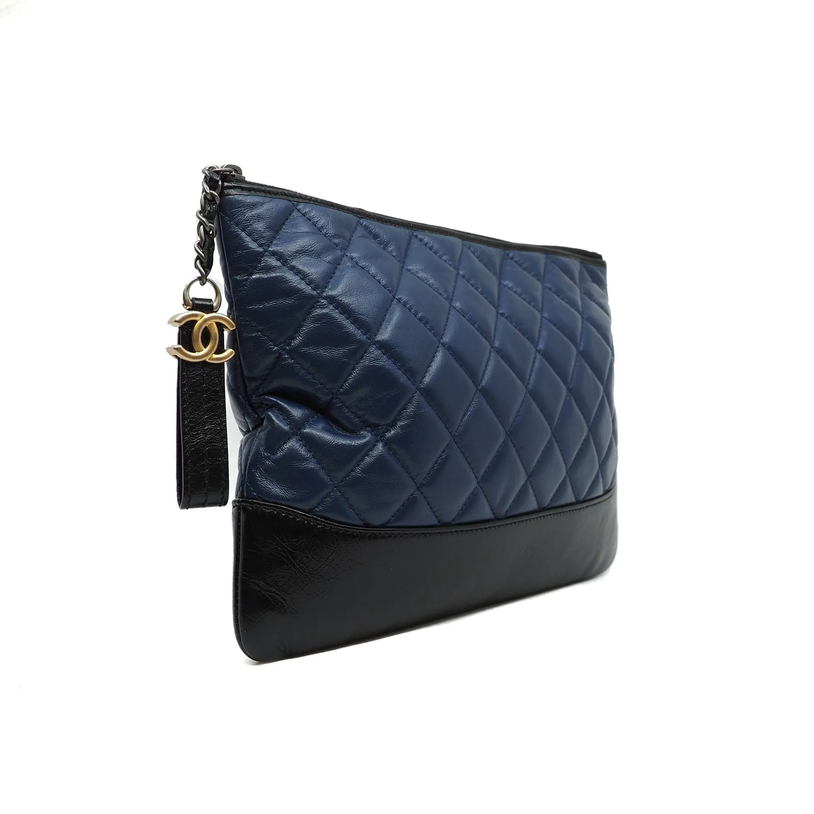 Gabrielle Zip Clutch Bag In Calfskin Quilted Navy And Black Multi Hardware Seri 25