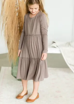 Girls Taupe Layered Midi Dress - FINAL SALE