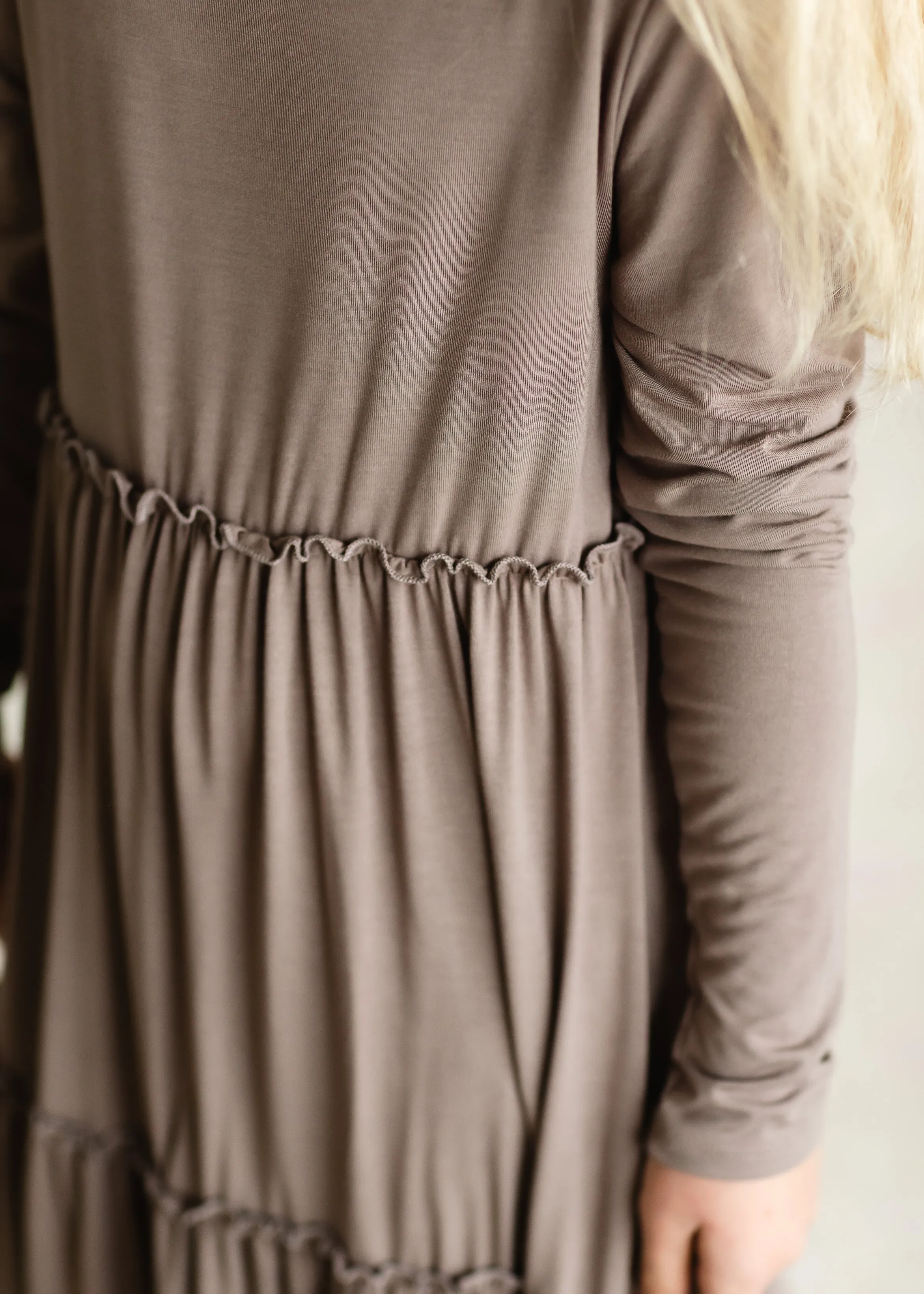 Girls Taupe Layered Midi Dress - FINAL SALE