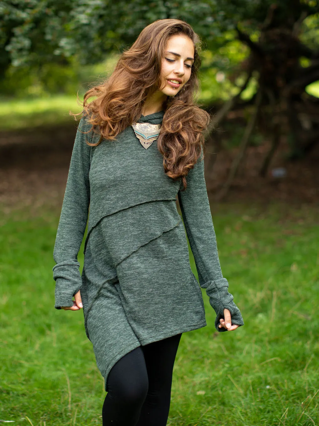 Hooded Pixie Dress Olive Green