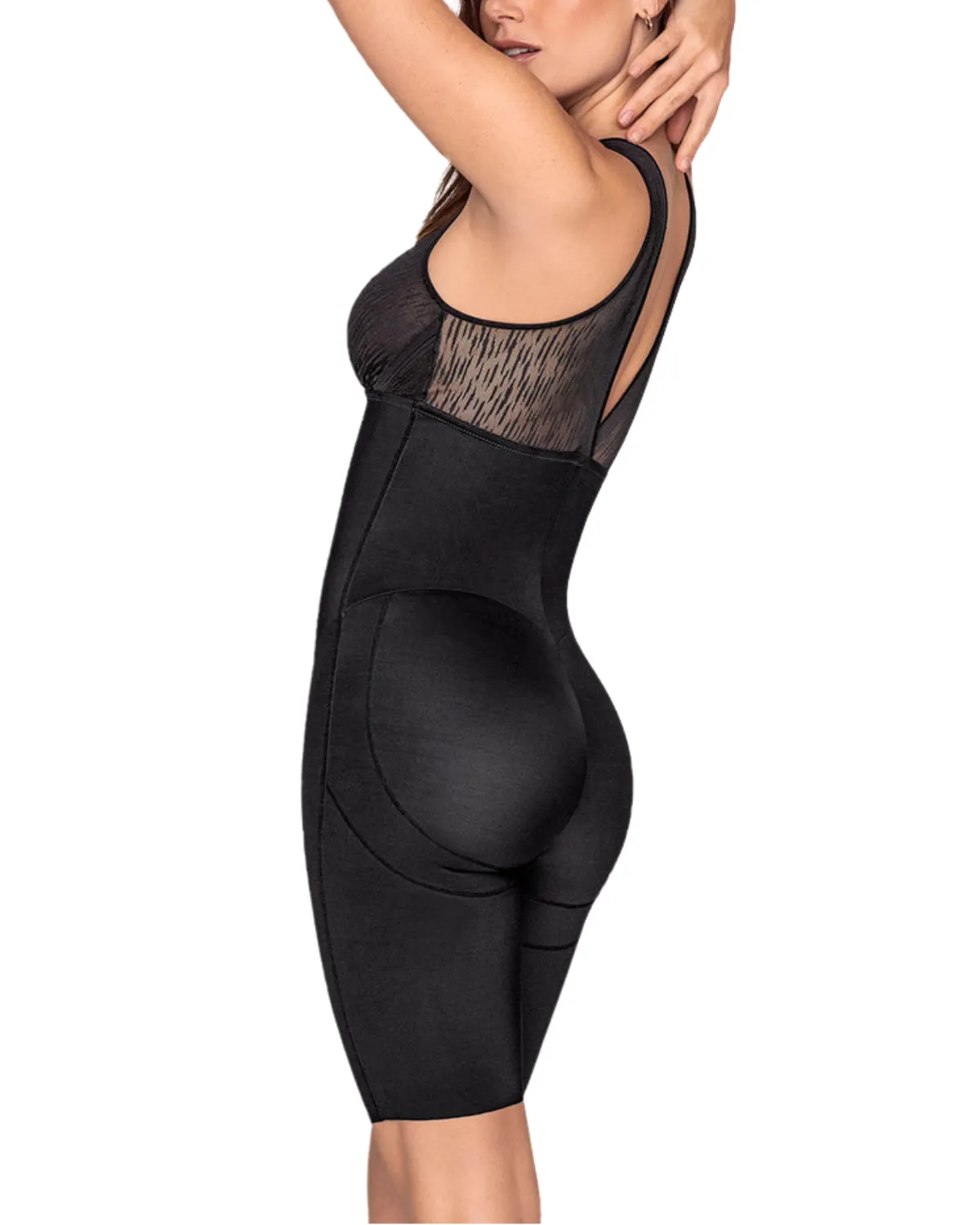 Leonisa Sheer Stripe Detail Sculpting Mid-thigh Bodysuit Shaper - 018525