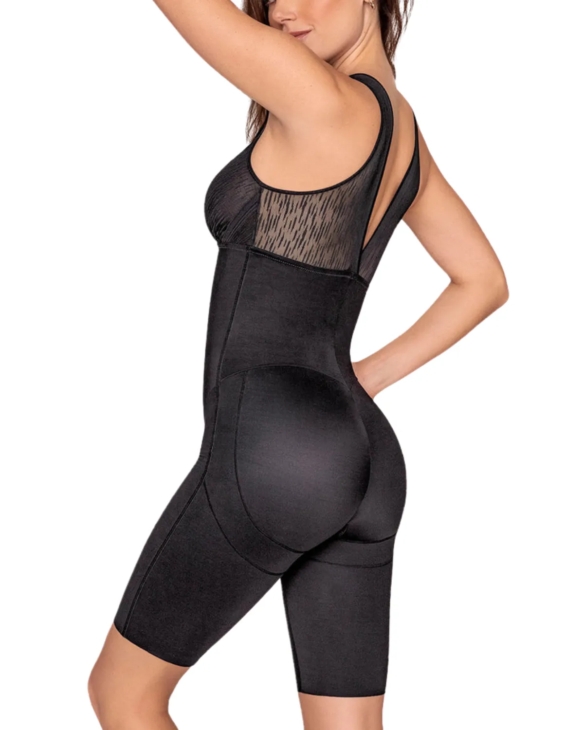 Leonisa Sheer Stripe Detail Sculpting Mid-thigh Bodysuit Shaper - 018525