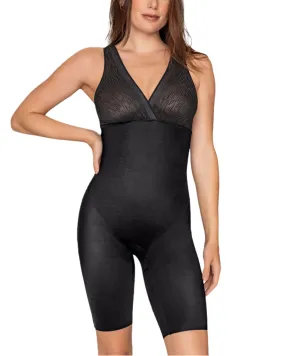 Leonisa Sheer Stripe Detail Sculpting Mid-thigh Bodysuit Shaper - 018525