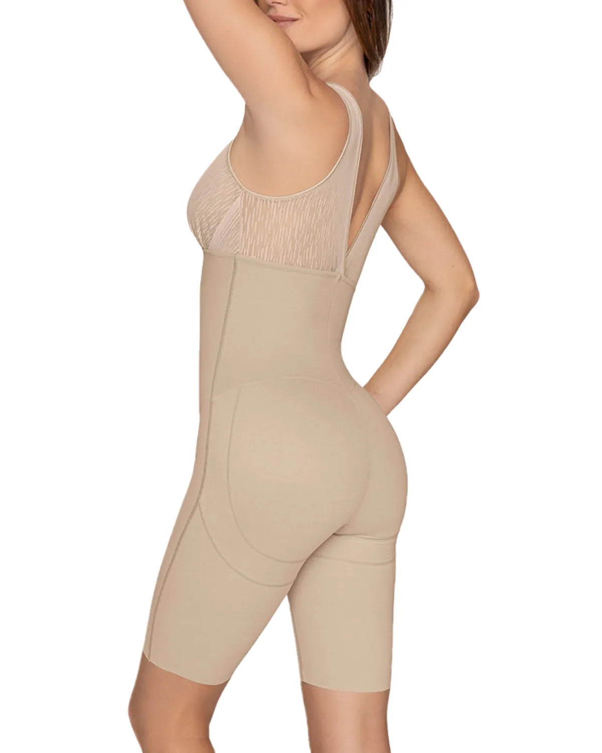 Leonisa Sheer Stripe Detail Sculpting Mid-thigh Bodysuit Shaper - 018525