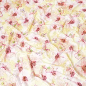 Light pink Italian pure silk chiffon dirac with multicolor print and gold metallic lurex in floral design-D9371